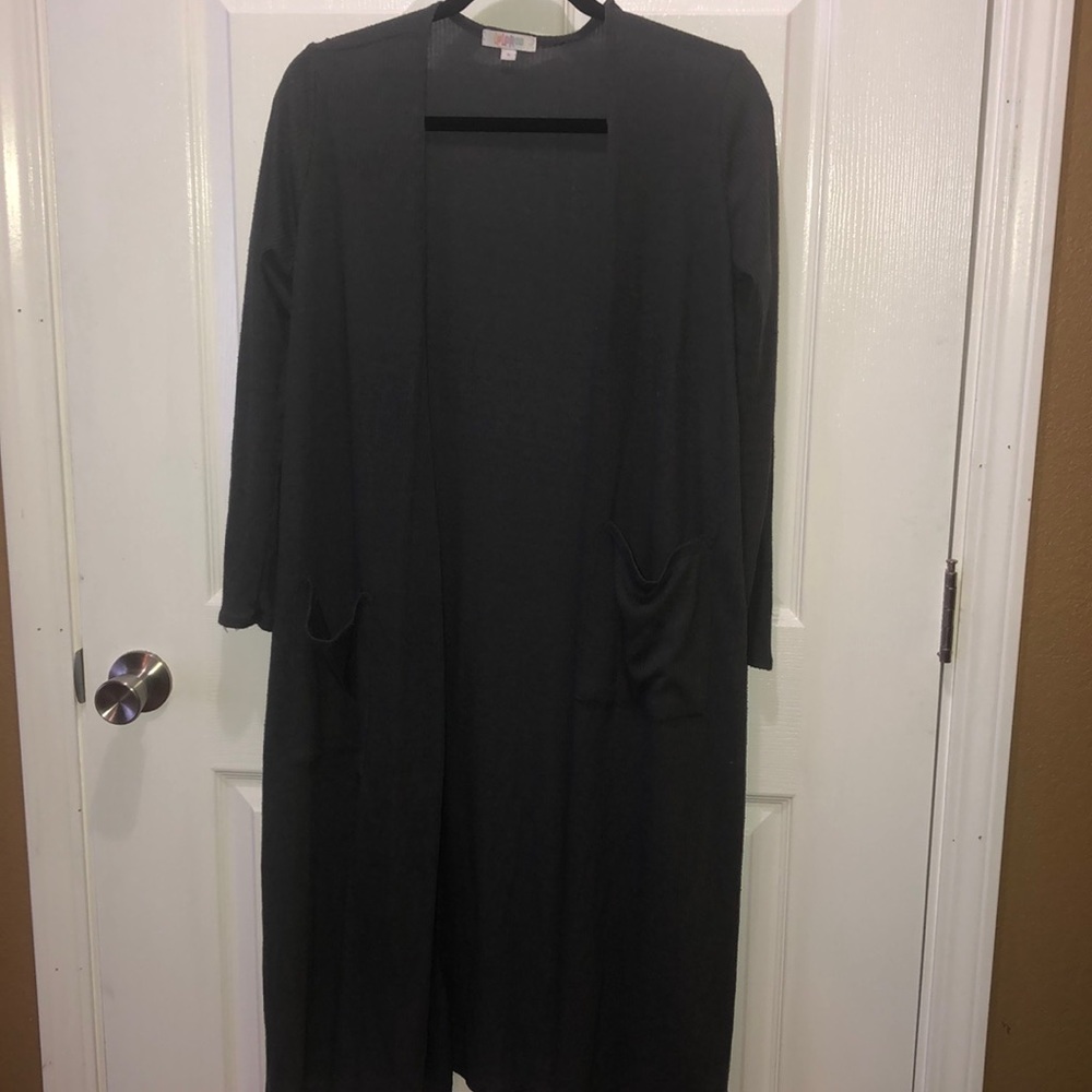 LuLaRoe Sarah Duster Gray Ribbed S Used w/ pilling